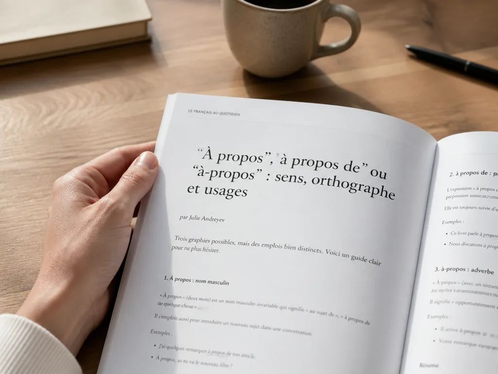« À propos », « à propos de » ou « à-propos » : sens, orthographe et usages