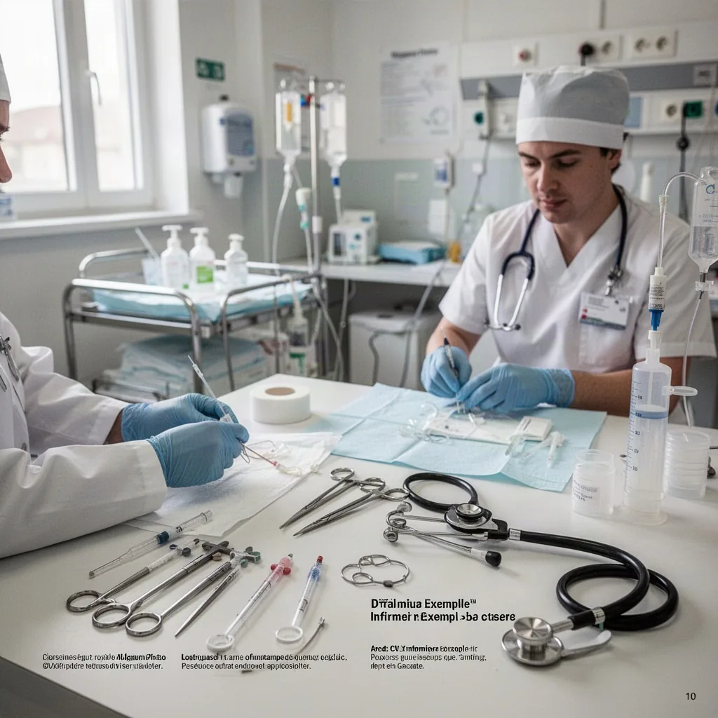 Un infirmier tient son CV plastifié près d'un bureau d'hôpital