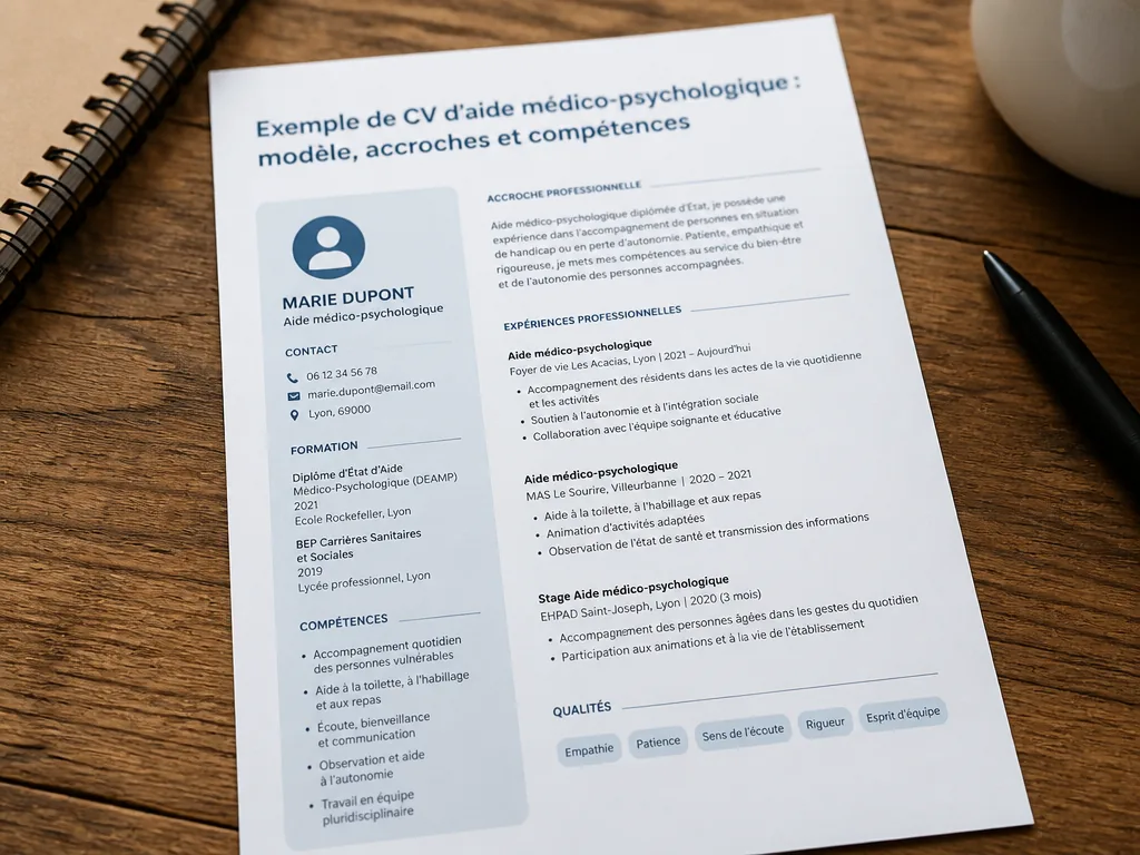 Exemple de CV d’aide médico-psychologique : modèle, accroches et compétences