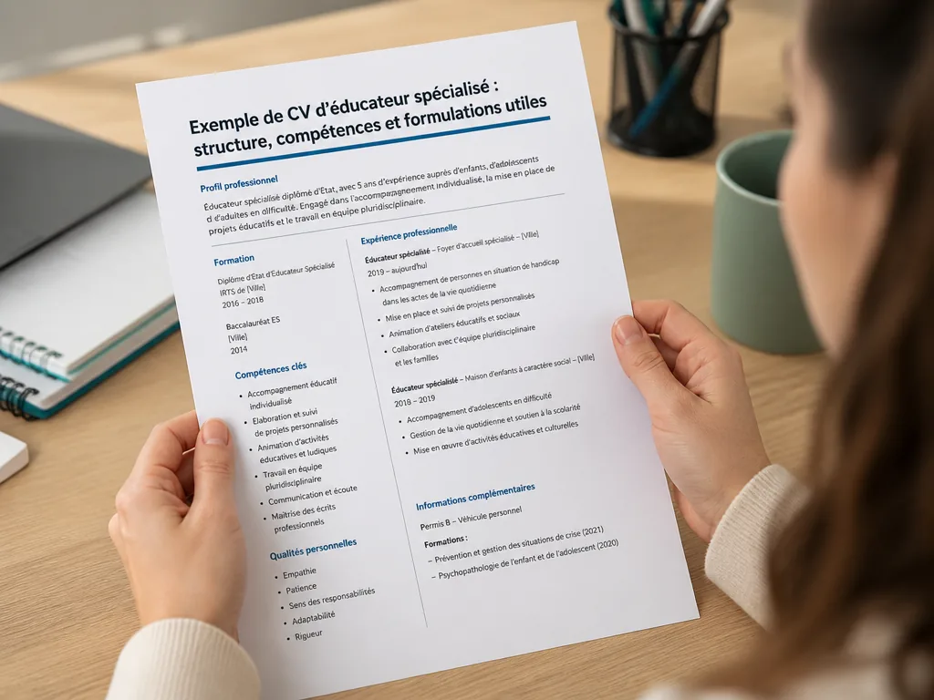 Exemple de CV d’éducateur spécialisé : structure, compétences et formulations utiles