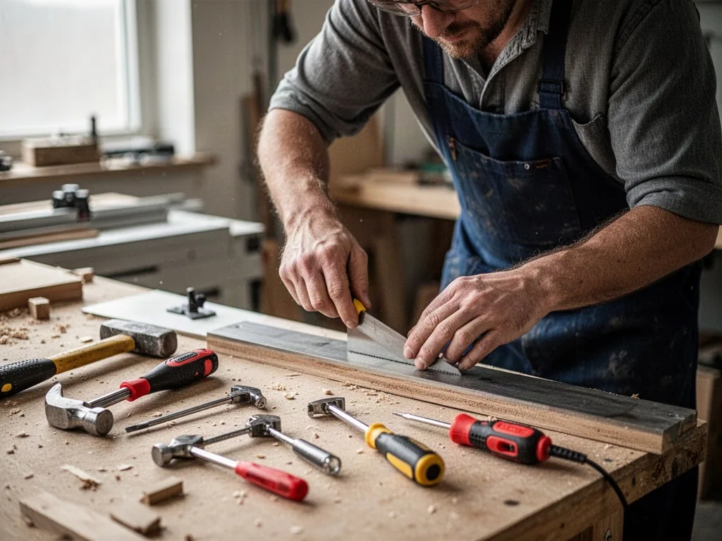 Un artisan lunetier ajuste des montures dans son atelier, entouré d'outils